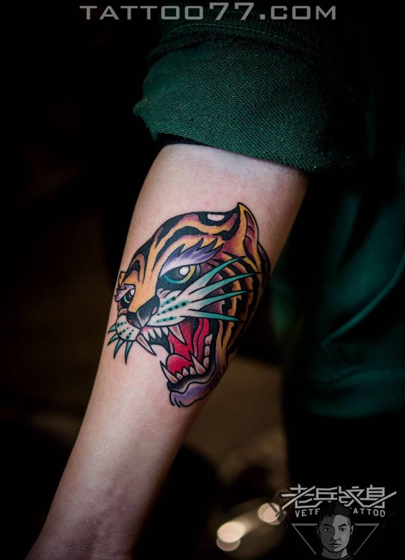 School 老虎头纹身作品纹身图片_成品肖像动物纹身图案