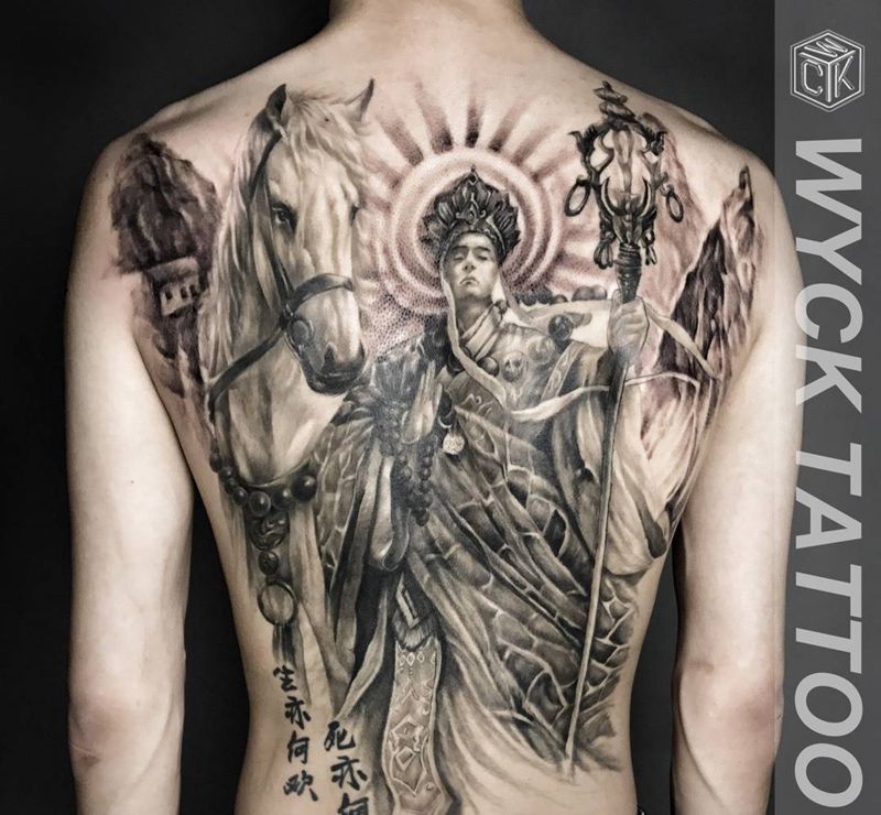 取经人纹身图片_成品背部腰部写实传统人物宗教武汉纹艺刺刻纹申坤纹身图案