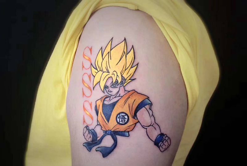 孙悟空纹身图片_手臂Old SchoolNew School一人一图定制设计七龙珠纹身图案