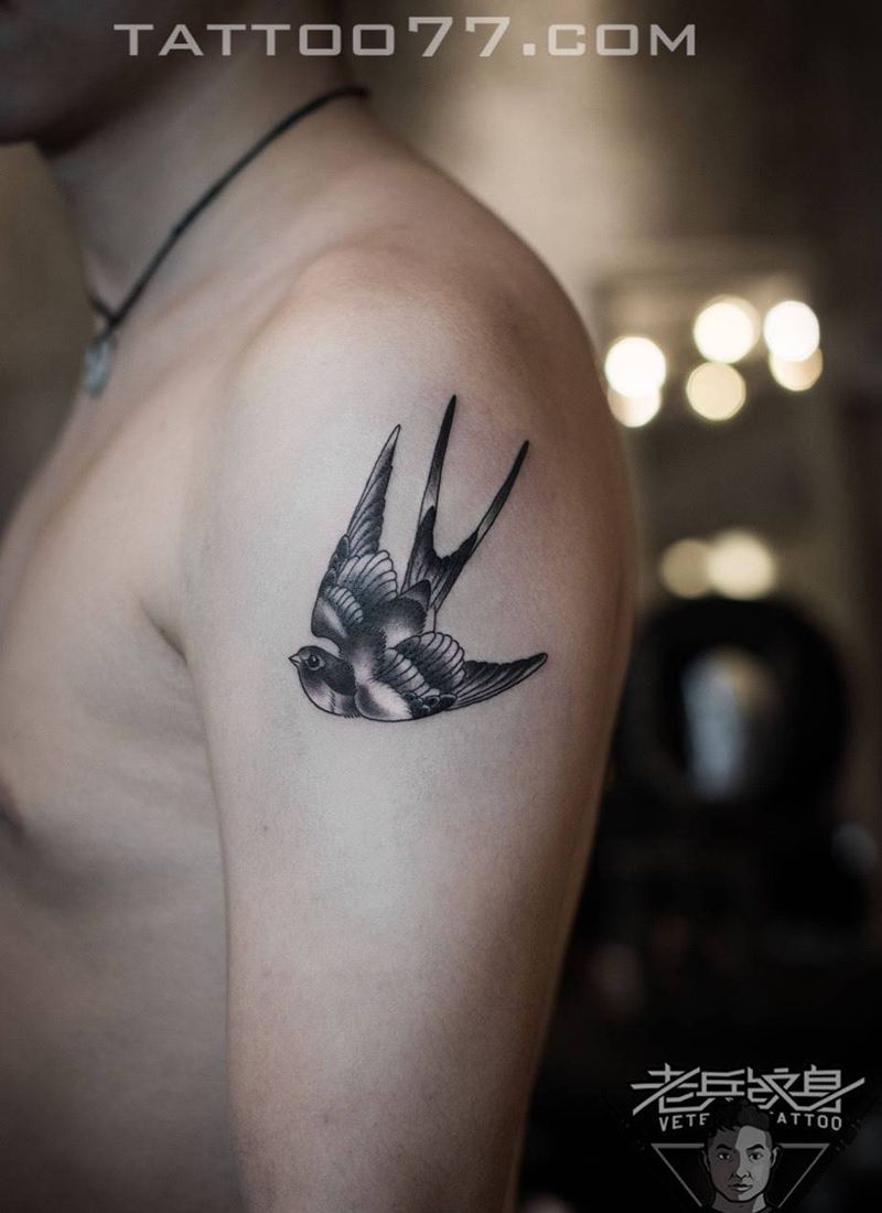 小燕子纹身作品纹身图片_手臂成品清新动物纹身图案