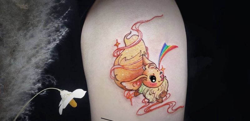 伊布纹身图片_腿部水彩神奇宝贝一人一图定制设计纹身图案