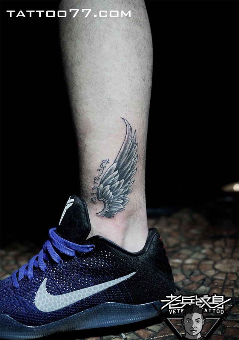 翅膀纹身图片_腿部成品清新静物原创纹身图案