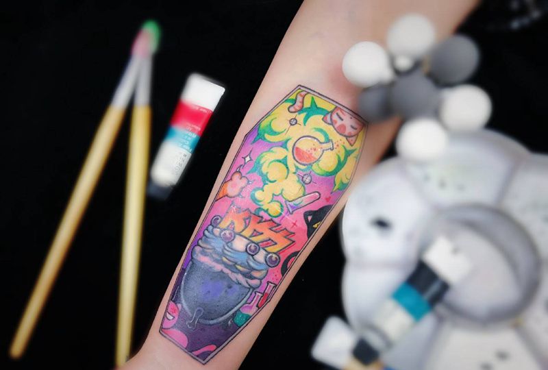 魔法纹身图片_手臂Old SchoolNew School猫定制女巫纹身图案