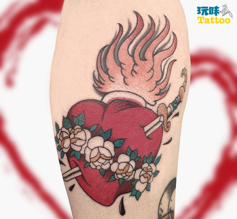 炙热之心纹身图片_手臂Old School纹身图案