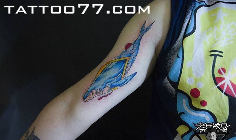 手臂鲸鱼纹身作品纹身图片_成品手臂欧美动物纹身图案