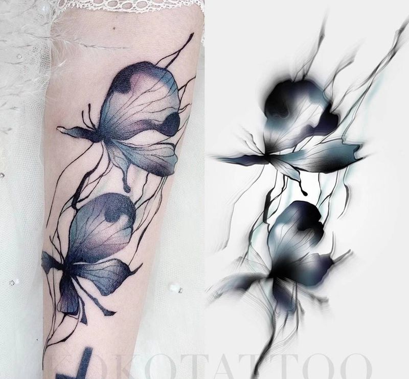 写意蝴蝶纹身图片_手臂水墨蝴蝶个性定制纹身图案