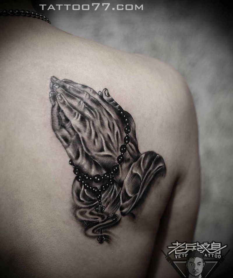 佛手纹身作品纹身图片_成品背部传统宗教纹身图案