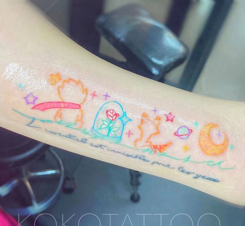 小王子纹身图片_手臂水彩小王子添加卡通纹身图案