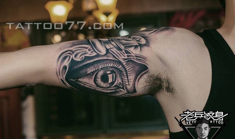 眼睛纹身图片_成品手臂欧美写实原创纹身图案