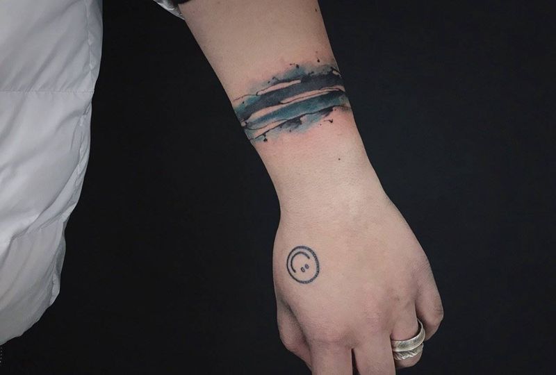 水墨手环纹身图片_手臂水彩水墨遮盖设计定制水墨纹身图案