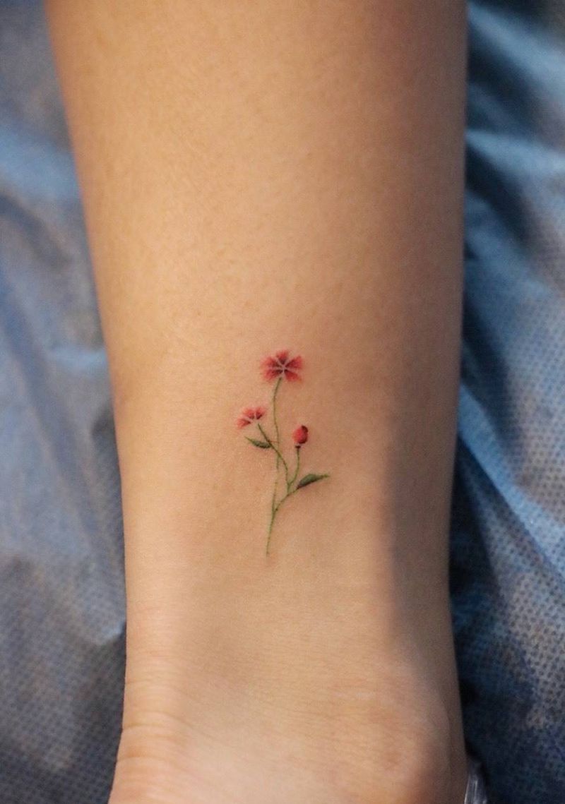 脚踝小花。纹身图片_插画成品脚部腿部清新植物贴纸纹身图案