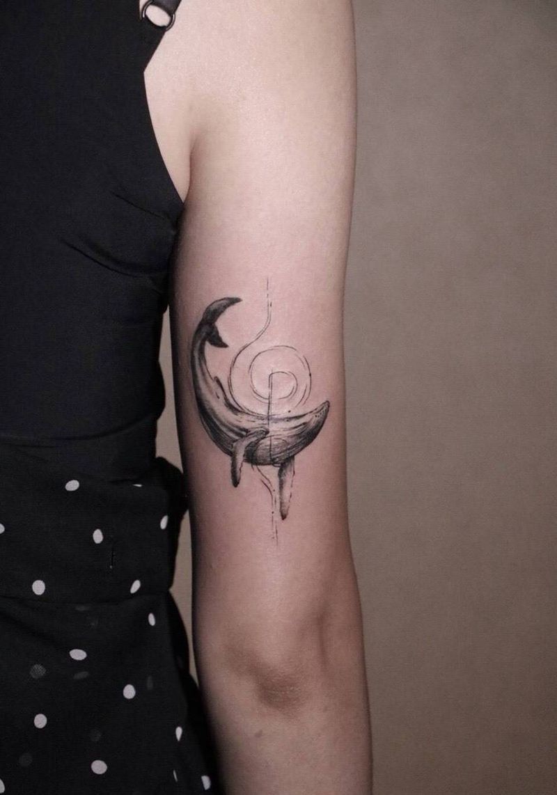 大鲸鱼纹身图片_插画手臂清新动物成品纹身图案