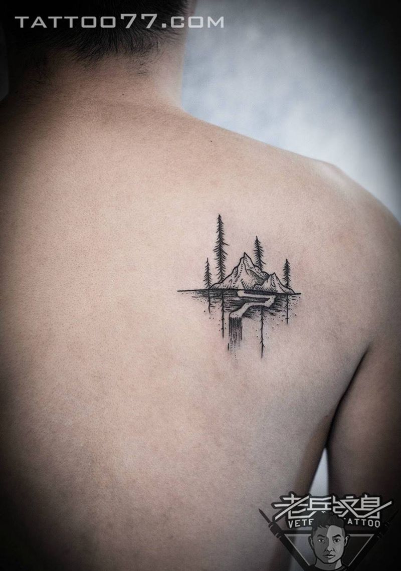 山水纹身作品纹身图片_成品背部纹身图案