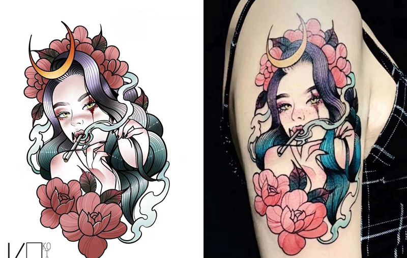 肖像定制纹身图片_手臂Old SchoolNew School人物定制school纹身图案