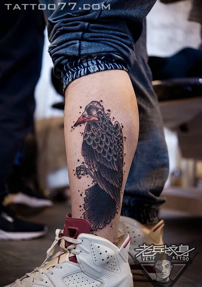 骷髅乌鸦纹身作品纹身图片