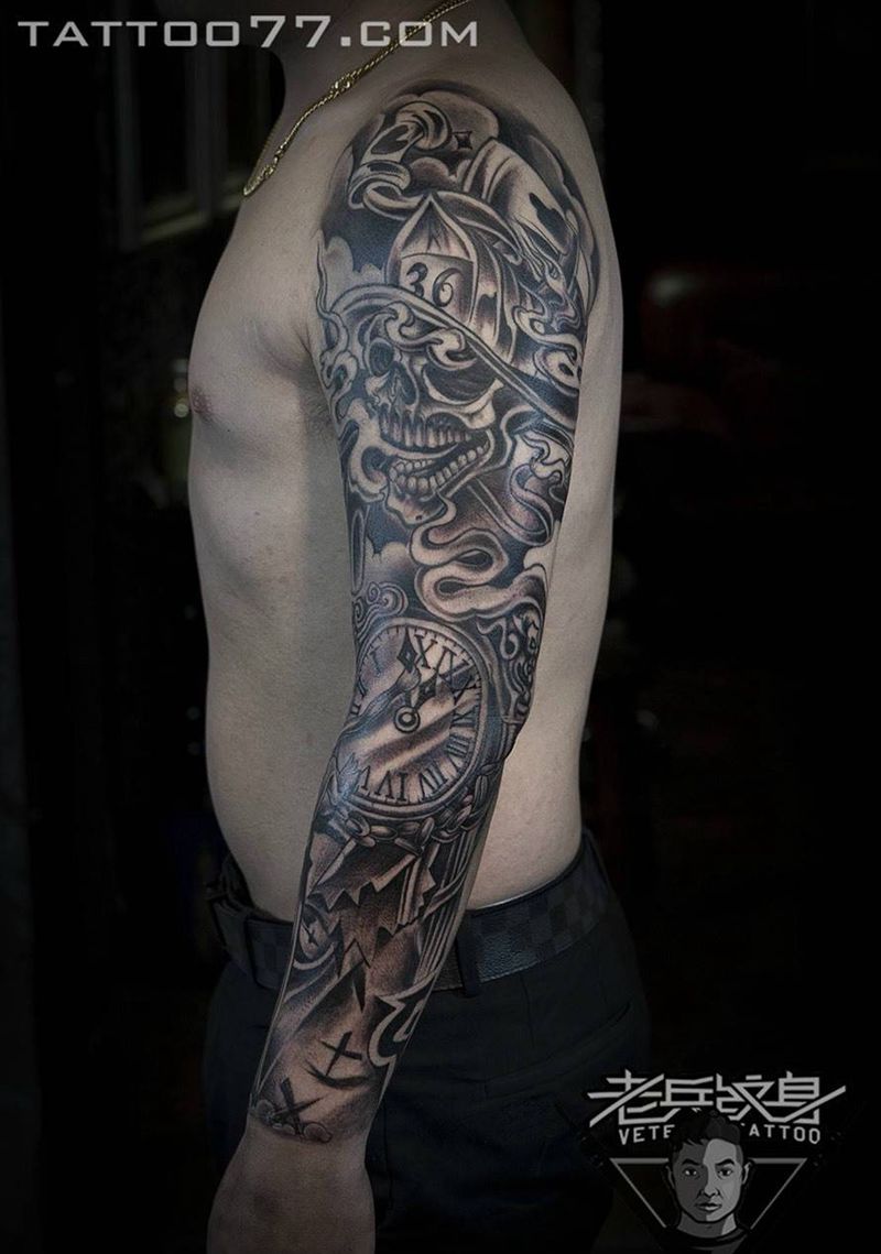 欧美花臂纹身作品纹身图片_成品手臂欧美纹身图案