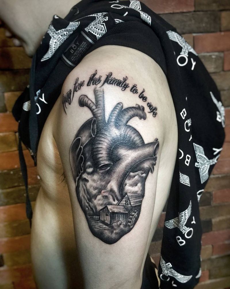 心里有个家纹身图片_成品手臂欧美原创手稿纹身图案