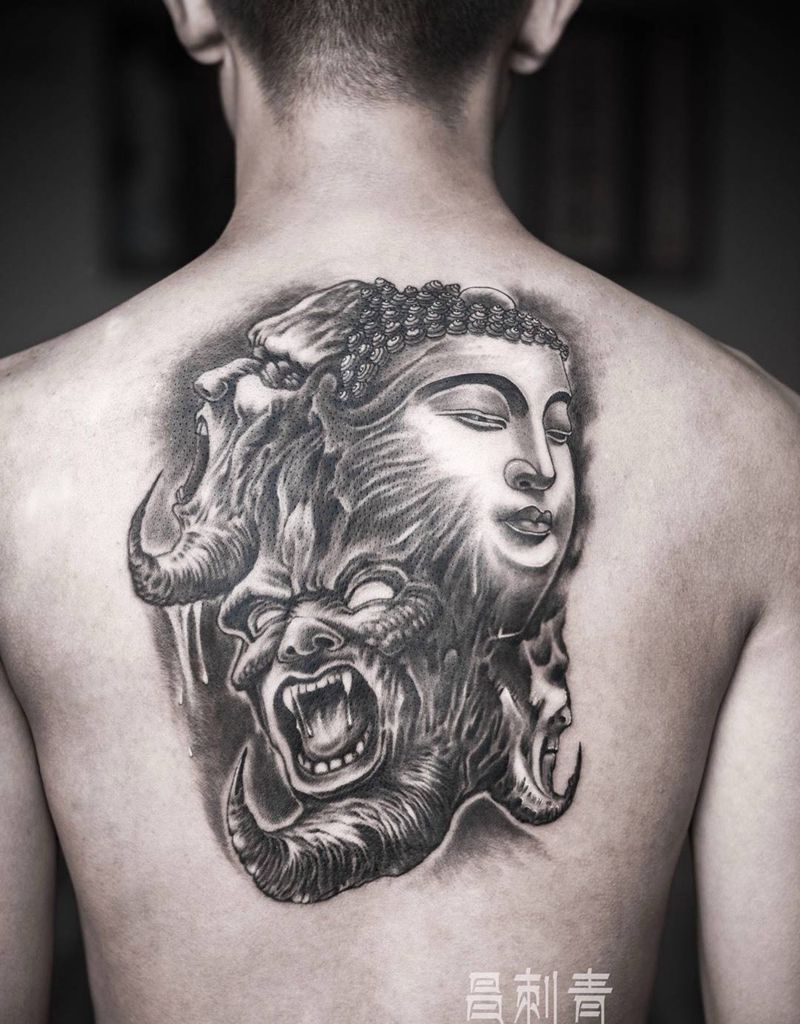 后背佛与魔作品纹身图片