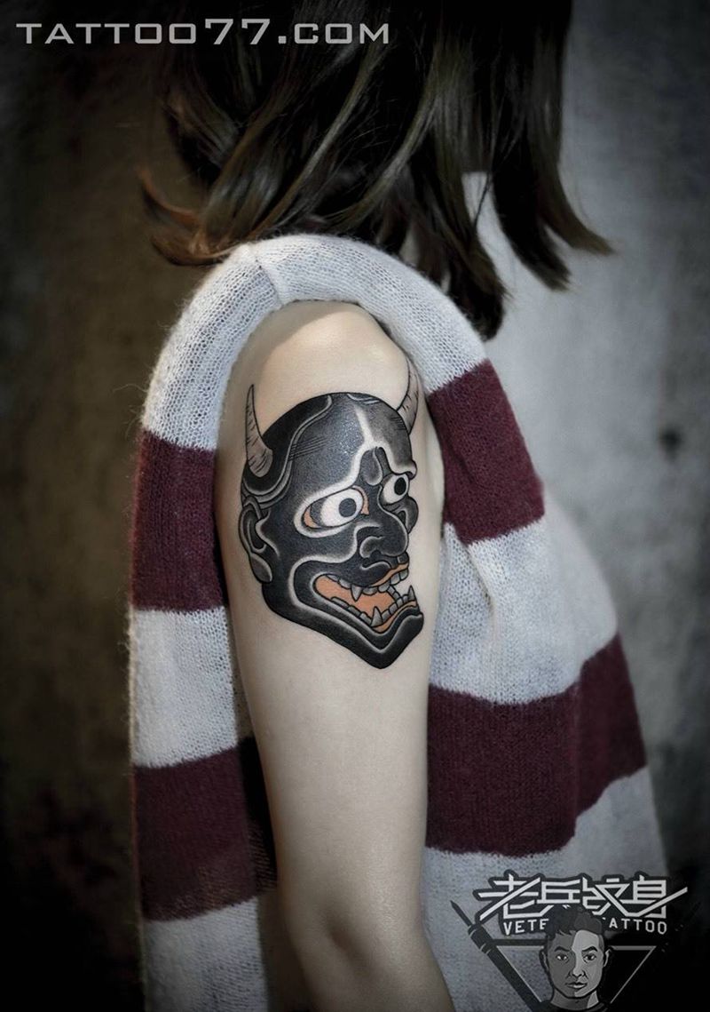 妹子手臂般若纹身作品纹身图片_成品手臂传统鬼神纹身图案