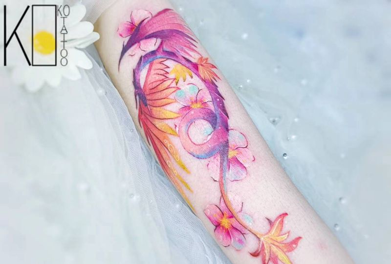 龙纹身图片_手臂水彩一人一图龙私人定制纹身图案