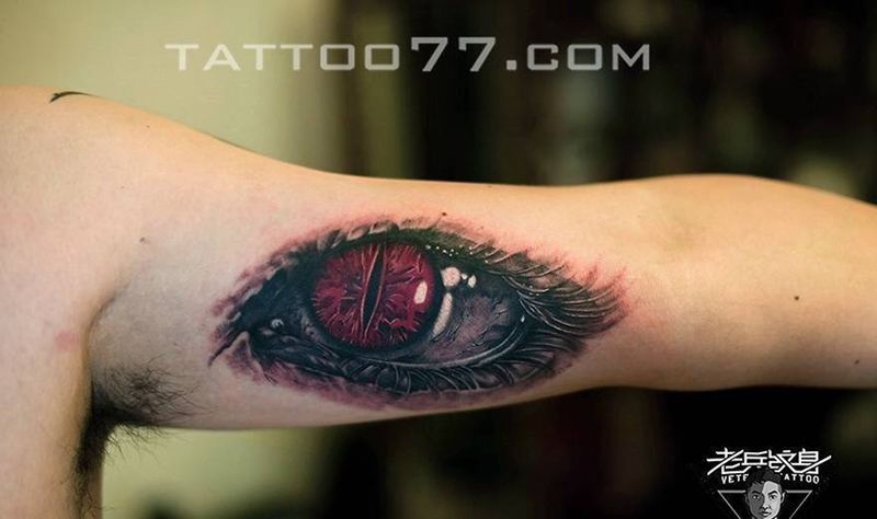 手臂内侧眼睛纹身作品纹身图片_成品手臂欧美人物纹身图案