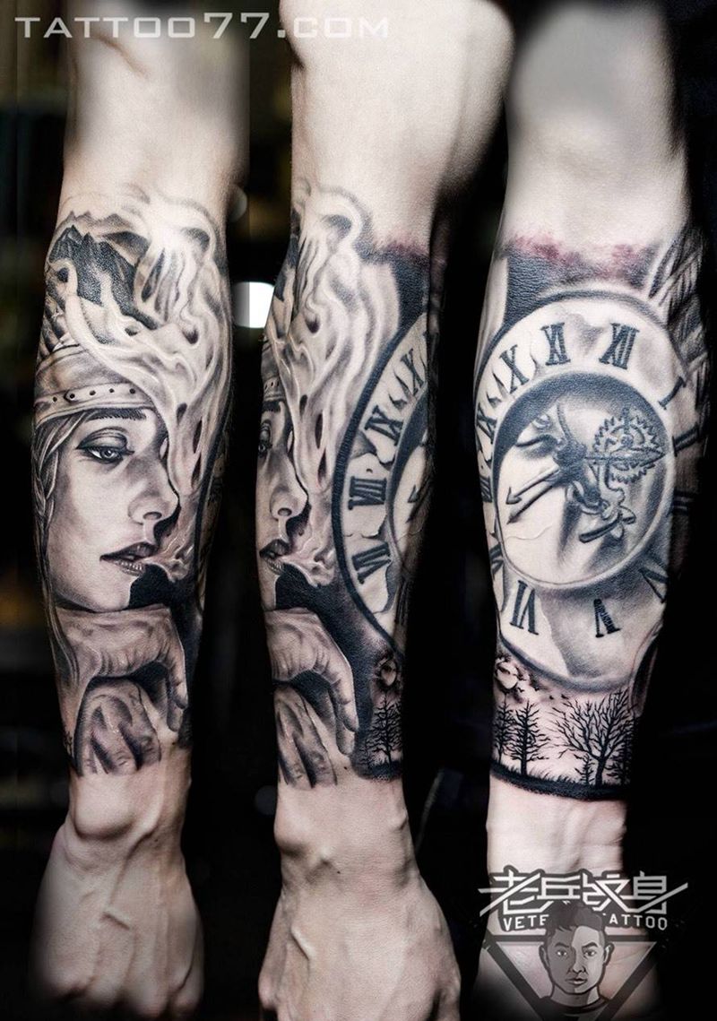 小花臂欧美纹身作品纹身图片