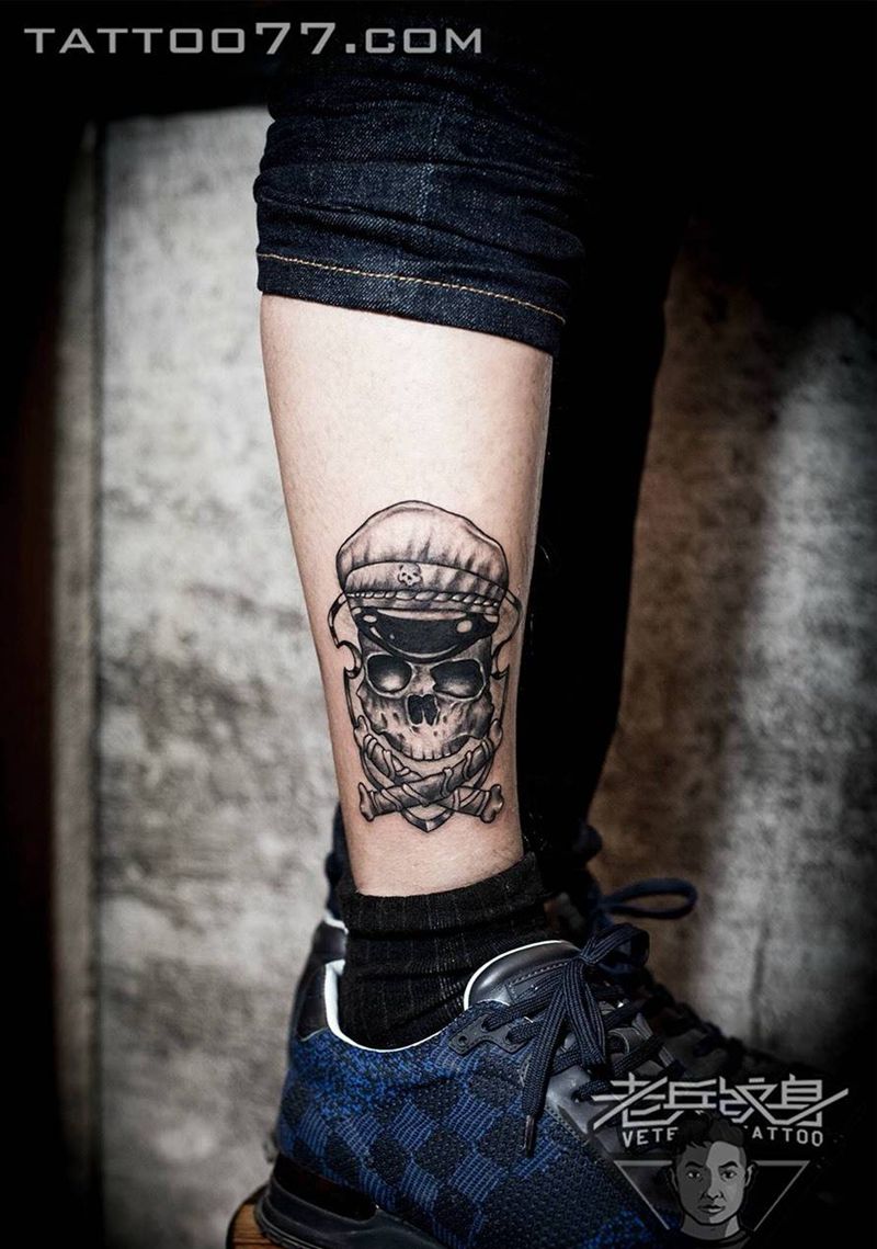 骷髅纹身作品纹身图片_成品脚部欧美鬼神纹身图案