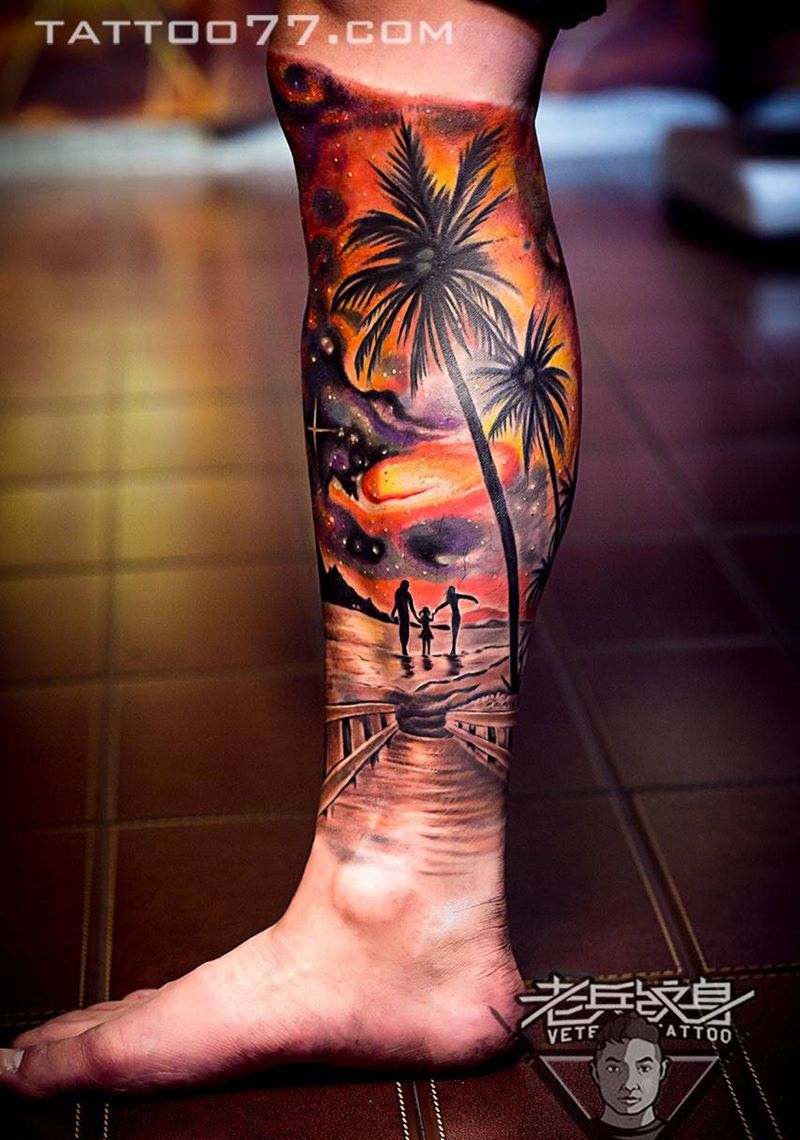 家园-欧美重彩星空包腿纹身图片