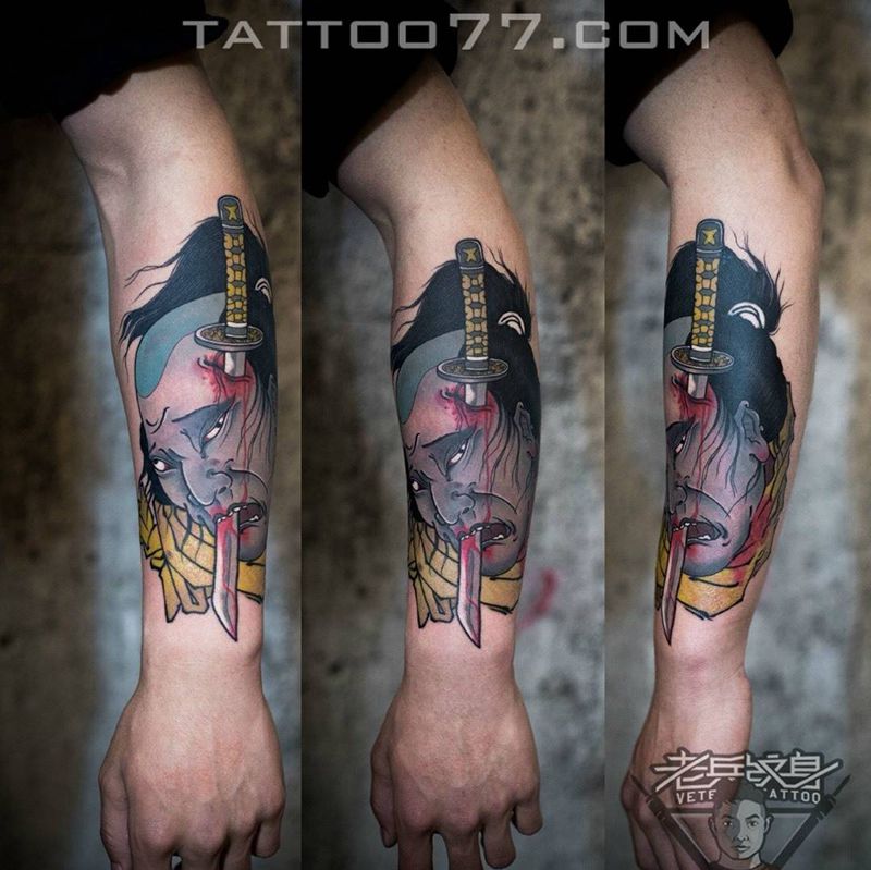 新传统纹身作品纹身图片_成品手部传统人物纹身图案