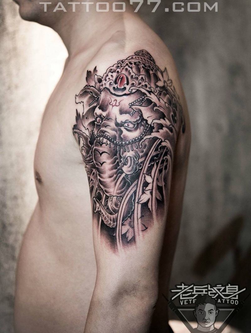 大臂象神纹身图片