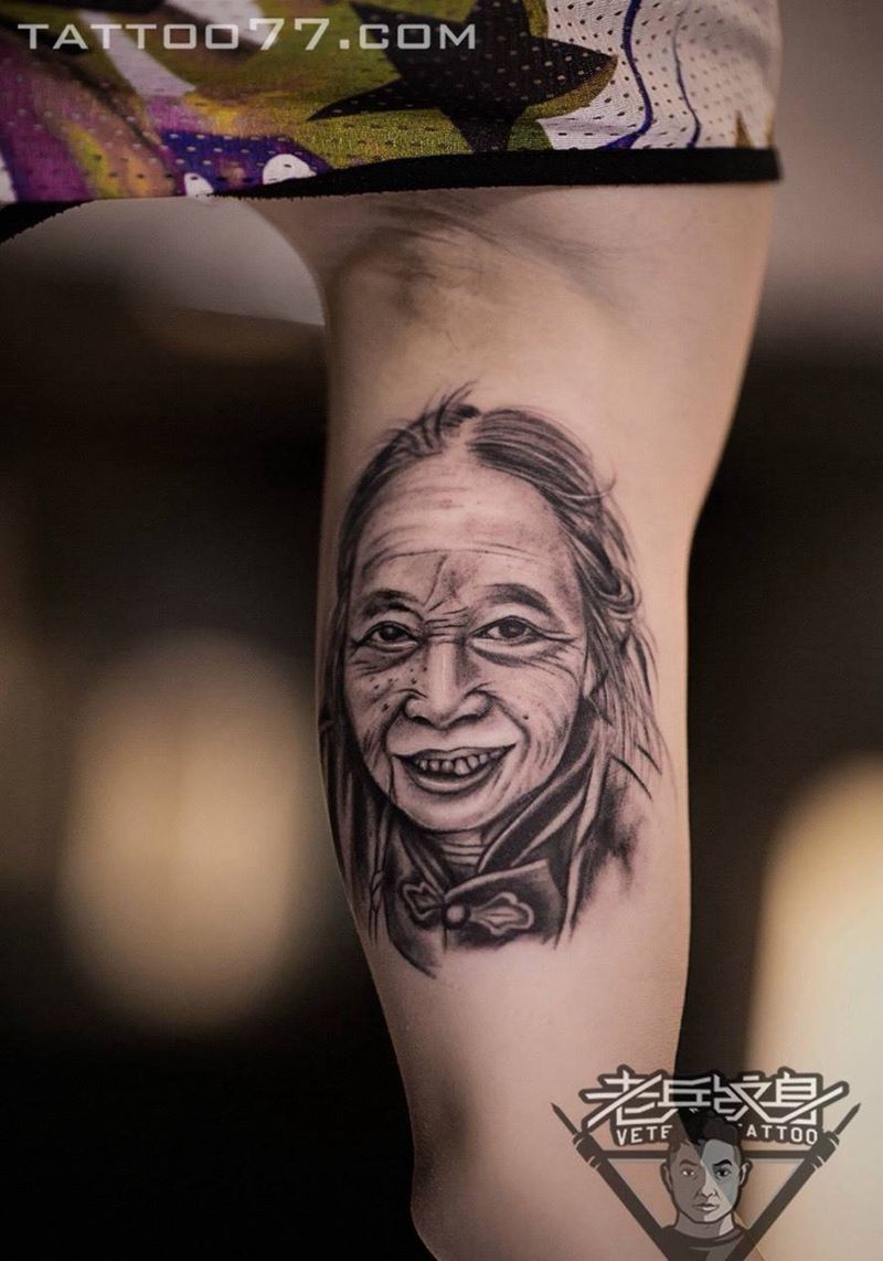 手臂内侧人物肖像纹身作品纹身图片_成品手臂肖像人物纹身图案
