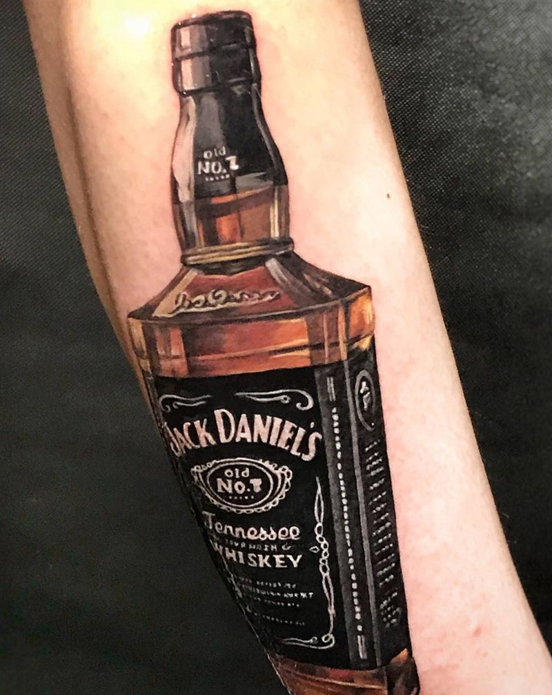 杰克丹尼纹身图片_成品腿部脚部欧美写实静物纹艺刺刻纹申坤武汉纹身图案