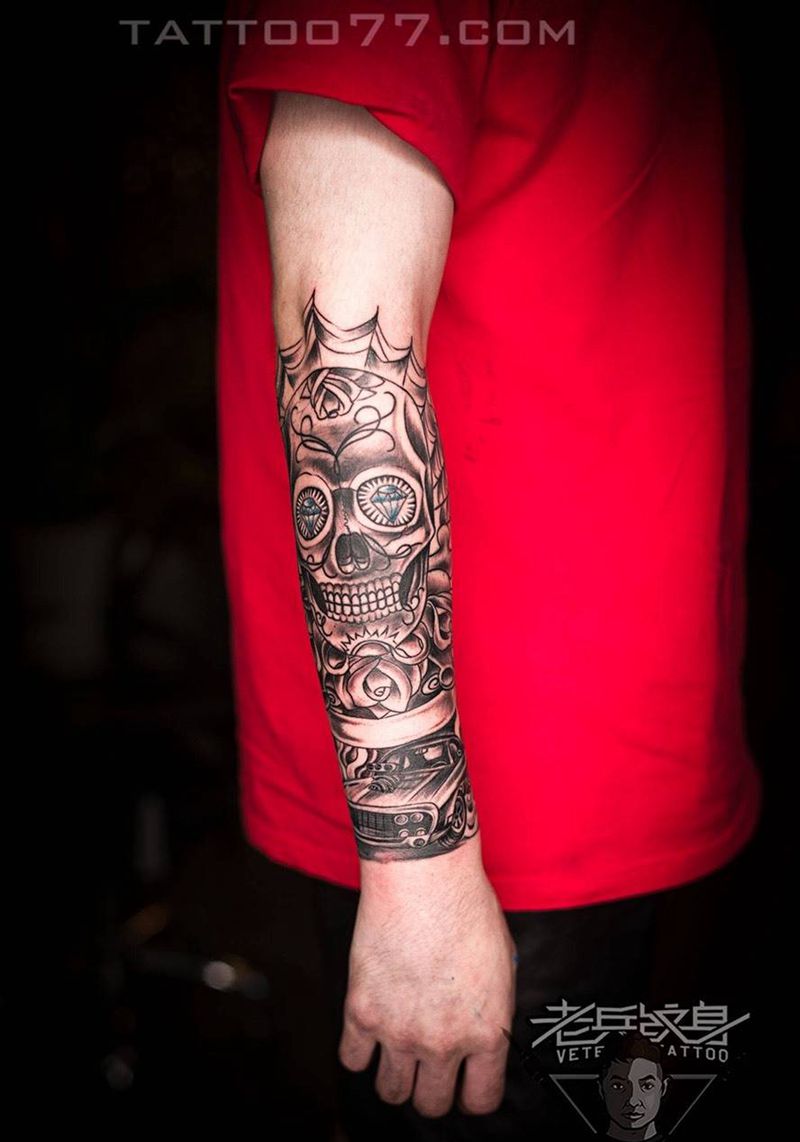 欧美小花臂纹身作品纹身图片_成品手部欧美纹身图案