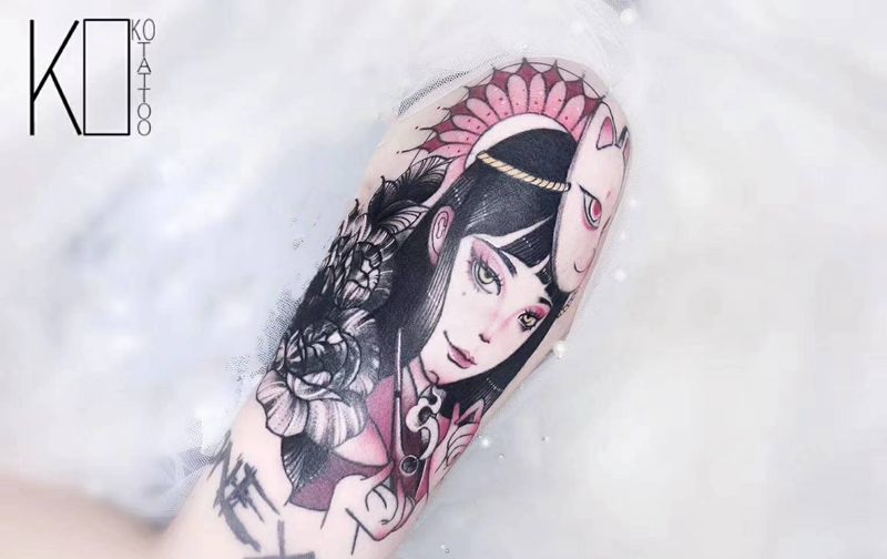 人物肖像纹身图片_手臂Old SchoolNew School遮盖设计school一人一图纹身图案