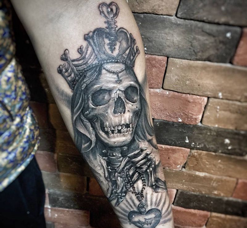 骷髅新娘纹身图片_成品手臂欧美纹身图案