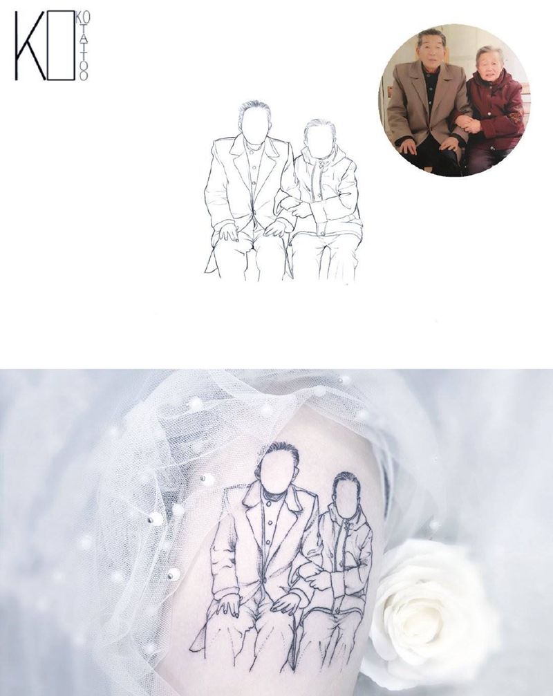 家人纹身图片_手臂图腾家人简约线条定制纹身图案