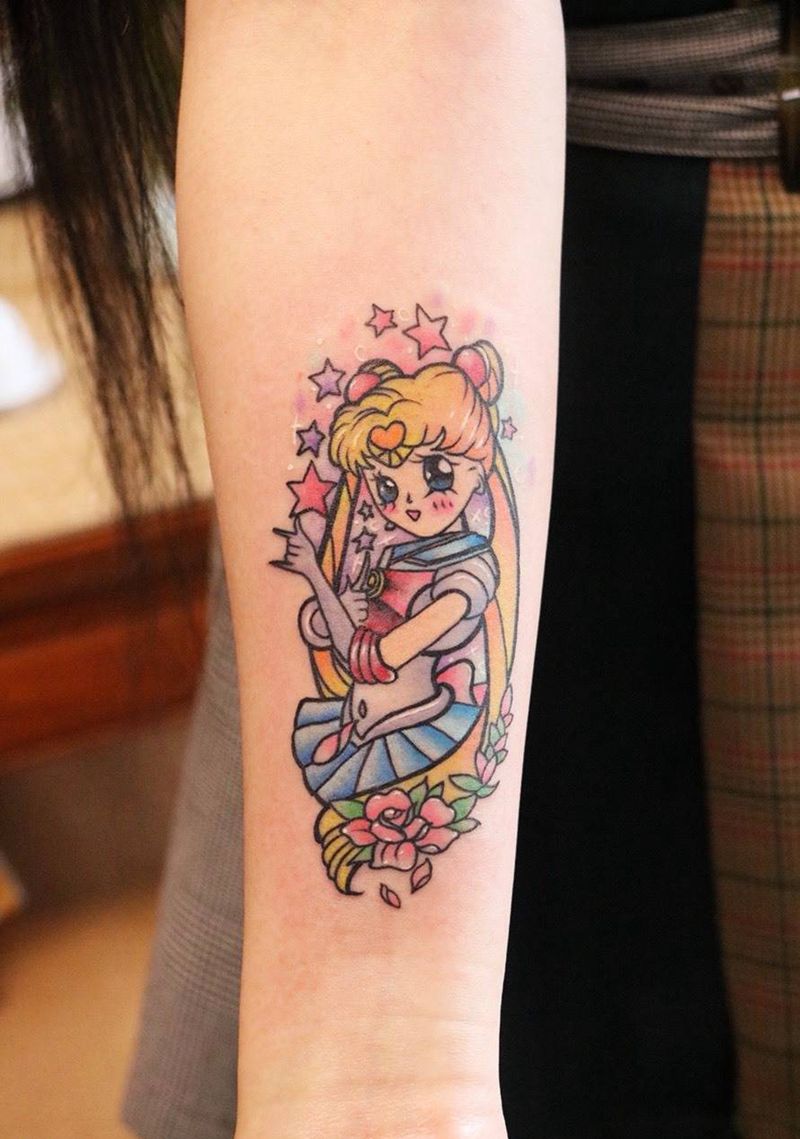 美少女战士纹身图片_插画成品手臂清新贴纸人物纹身图案