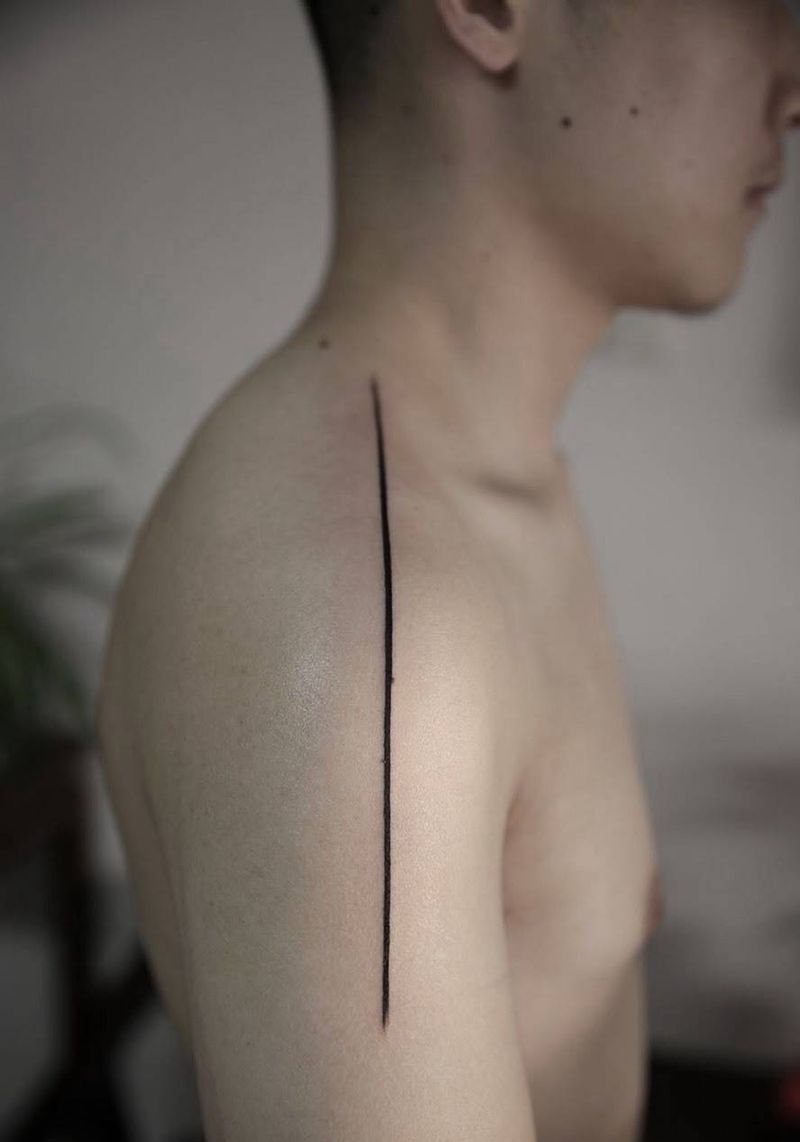 肩膀直线纹身图片_成品肩部清新几何纹身图案