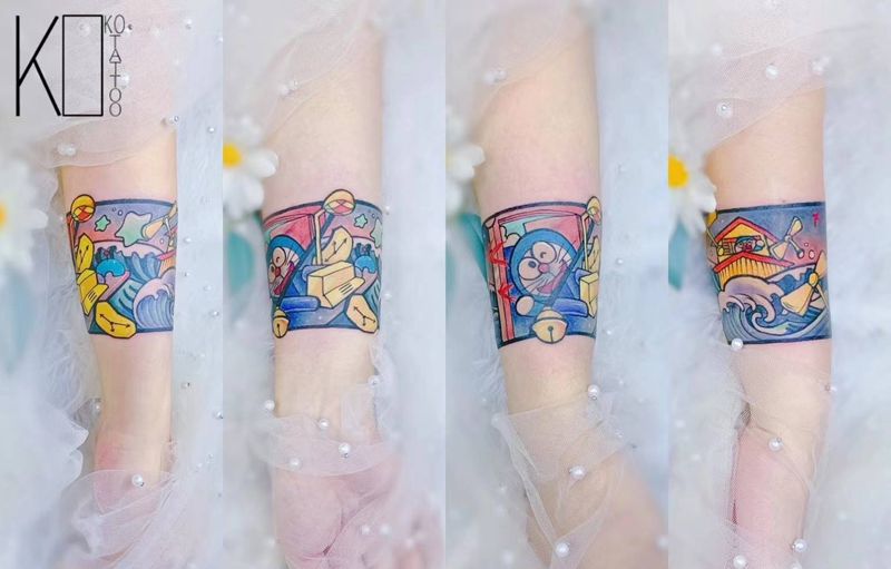 哆啦A梦——手环纹身图片_手臂Old SchoolNew School卡通手环遮盖设计纹身图案