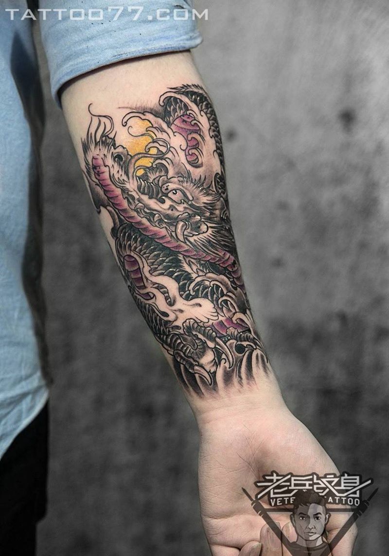 手部龙纹身作品纹身图片_成品手部传统动物纹身图案