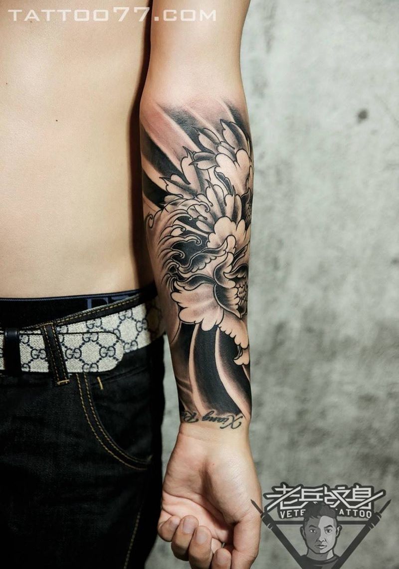 手部牡丹纹身作品纹身图片_成品手部传统植物纹身图案