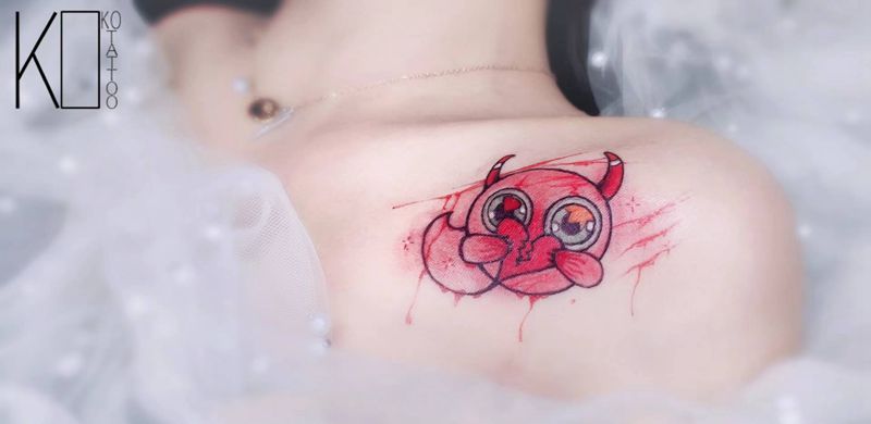 小恶魔纹身图片_肩部New School小恶魔彩色school纹身图案