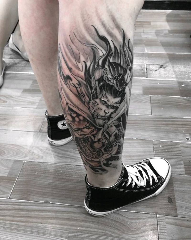 小腿猴子纹身图片_腿部新传统纹身图案