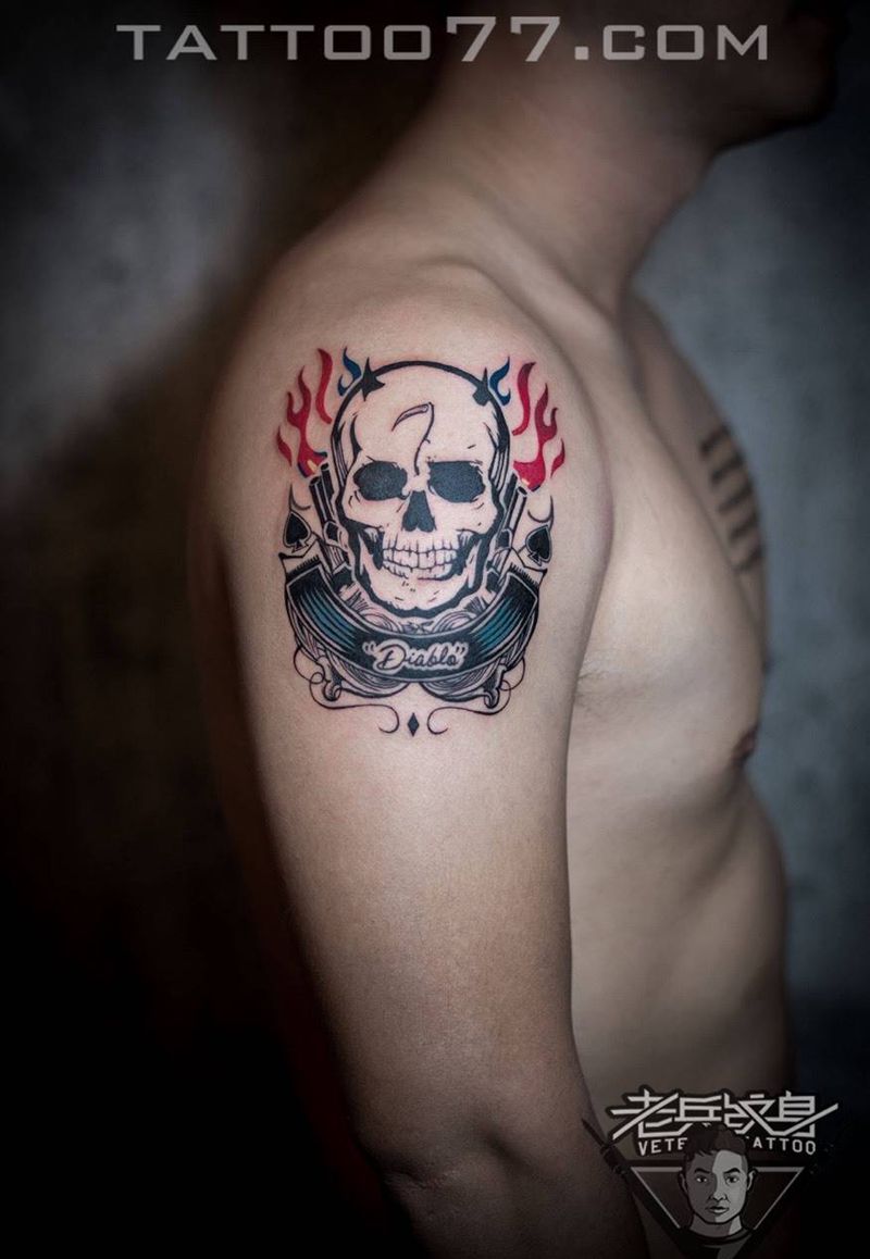 哈雷骷髅纹身作品纹身图片_成品手臂欧美图腾纹身图案