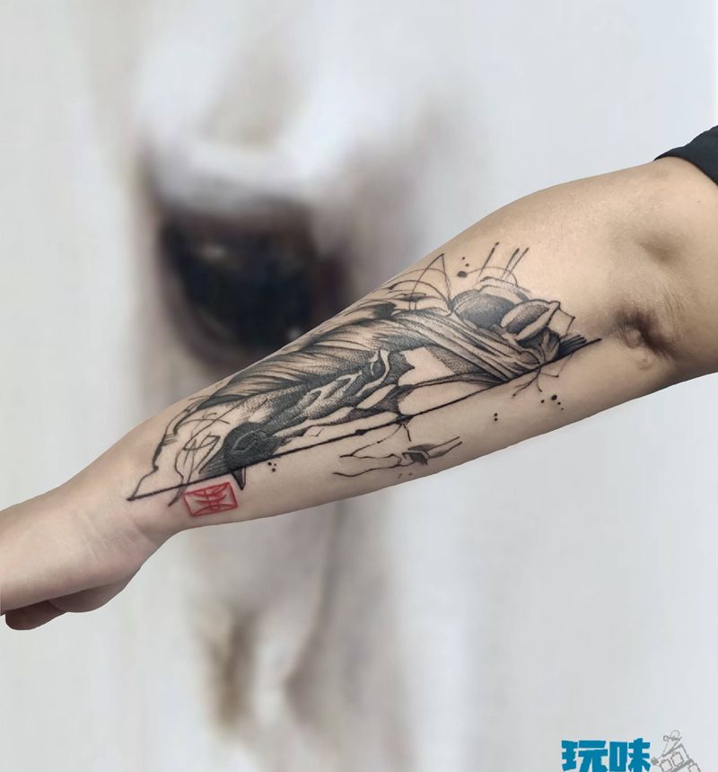 骏马纹身图片_点刺纹身图案