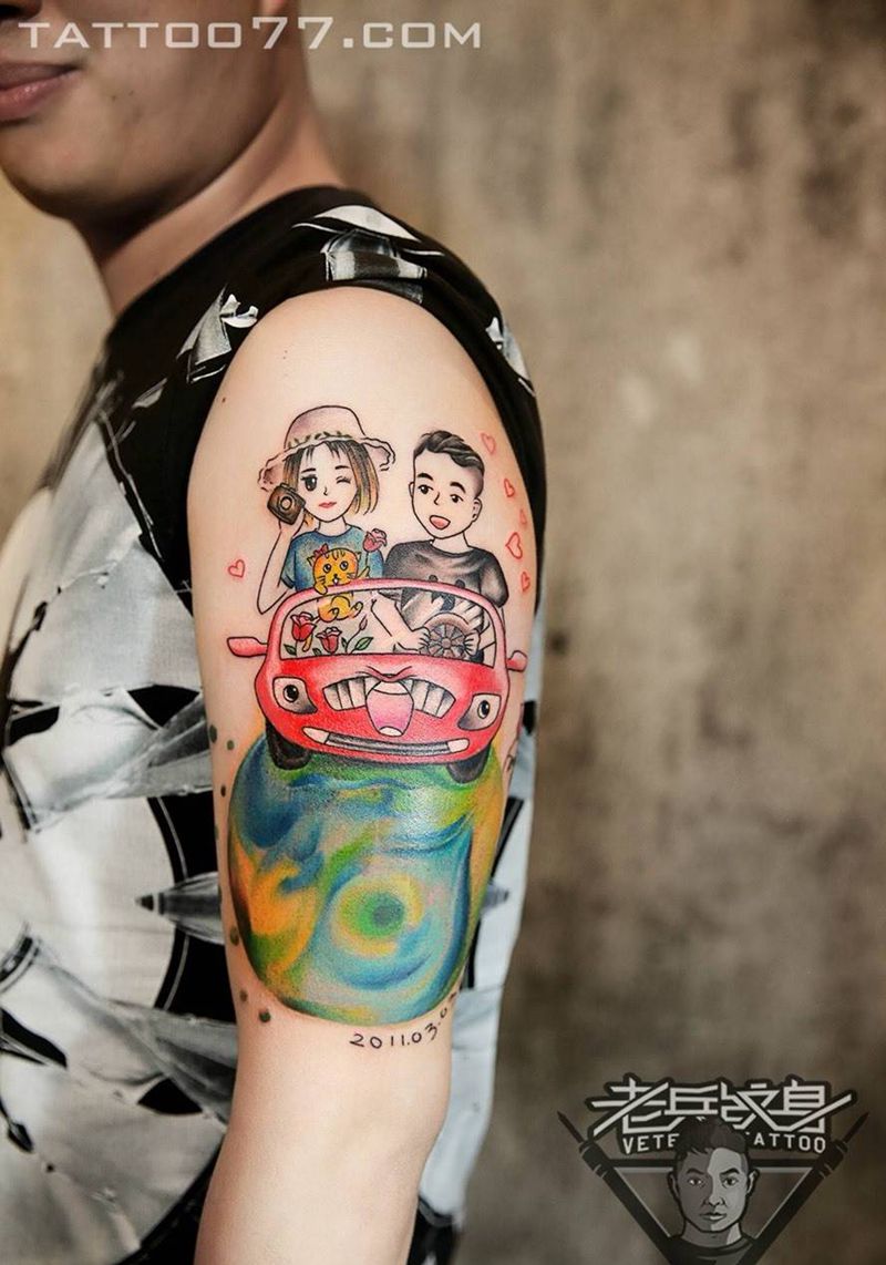 为一对情侣设计的可爱纹身作品纹身图片_成品手臂清新人物纹身图案