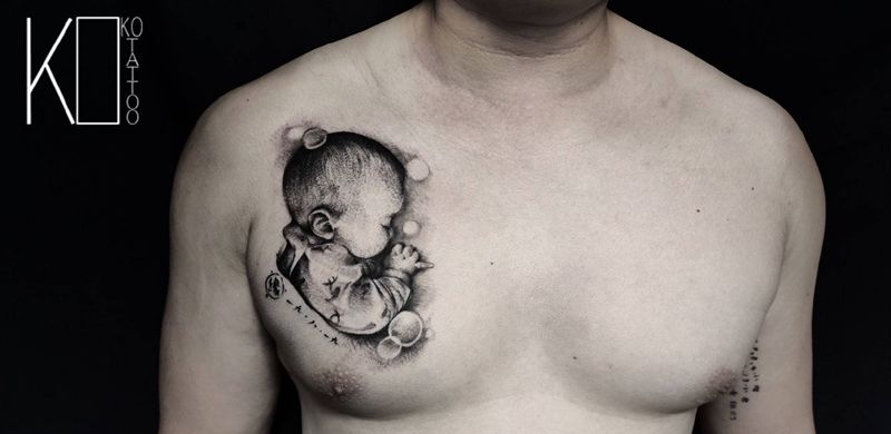 肖像定制纹身图片_胸部点刺肖像定制胸口纹身图案