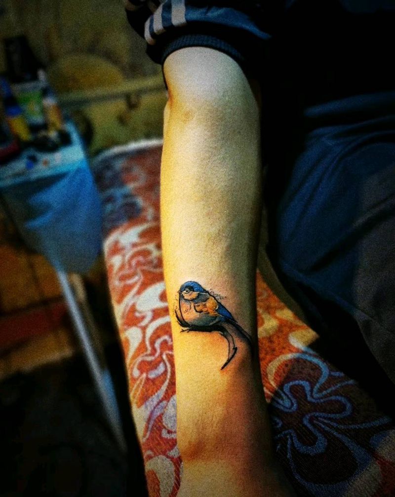 雀儿纹身图片_手臂水彩纹身图案