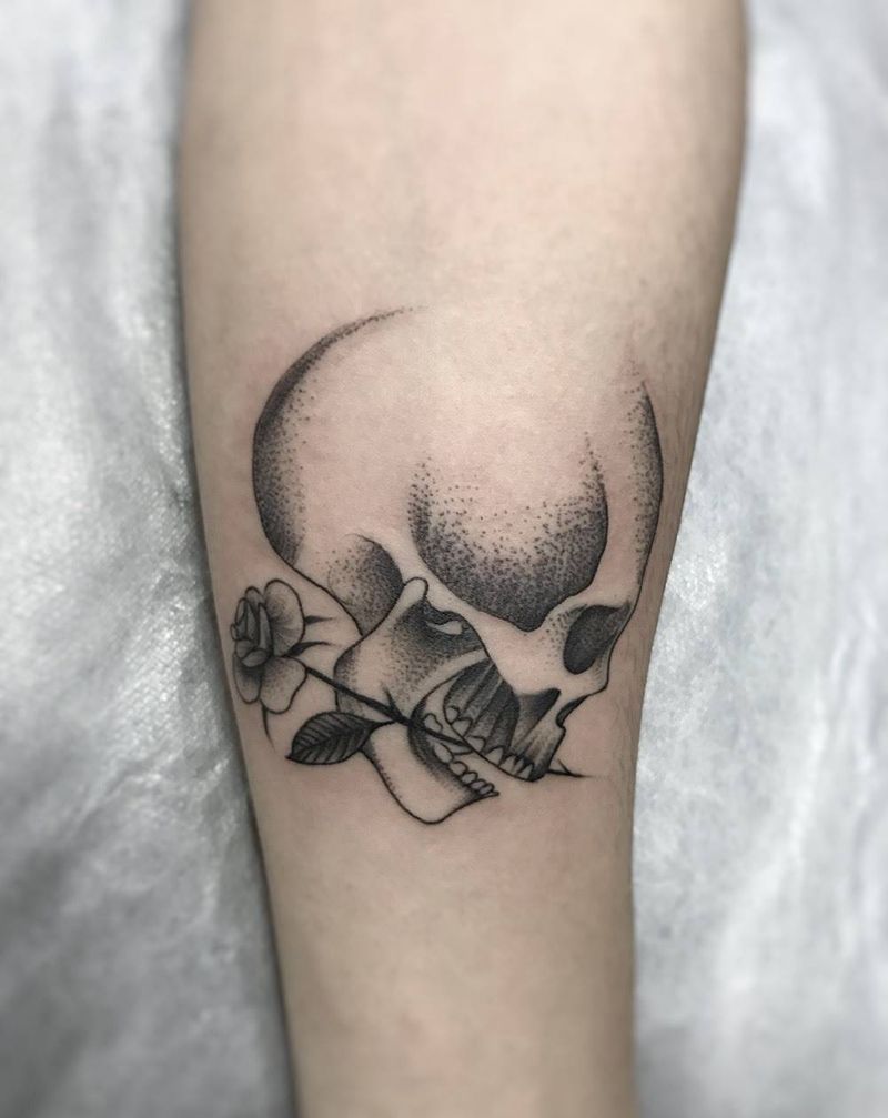 点刺骷髅纹身图片_插画成品手臂清新欧美鬼神纹身图案