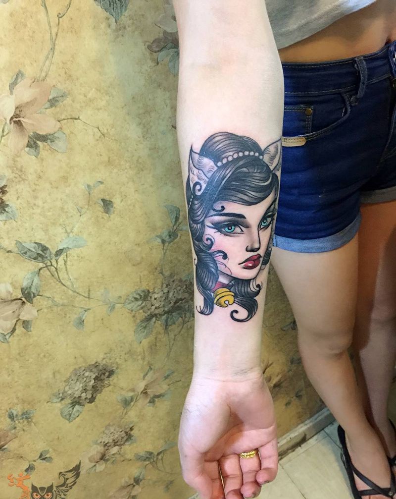 old school猫女纹身图片